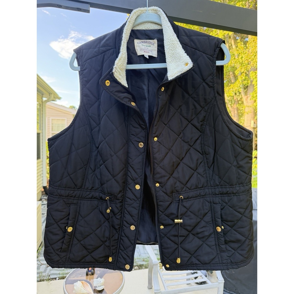 Cambridge Dry Goods Womens 2X Black Quilted Vest Sherpa Collar Gold Hardware